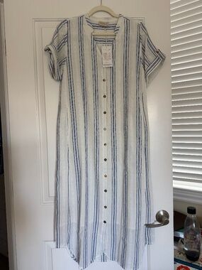 Athena Cotton Dress Azure Stripe